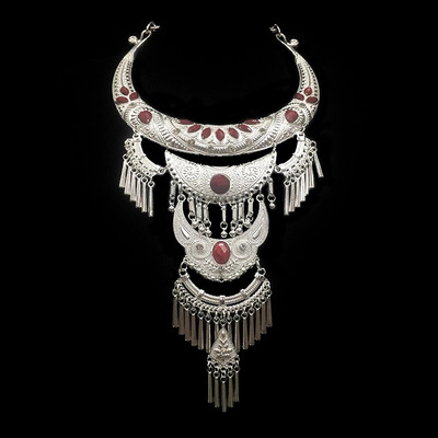 兰蝶云南民族风 复古苗银大项圈 舞蹈演出活动配饰长项链厂家直销