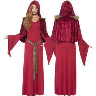 万圣节红女巫装 红衣魔法师 天主教红衣主教 长袍女王装一件代发