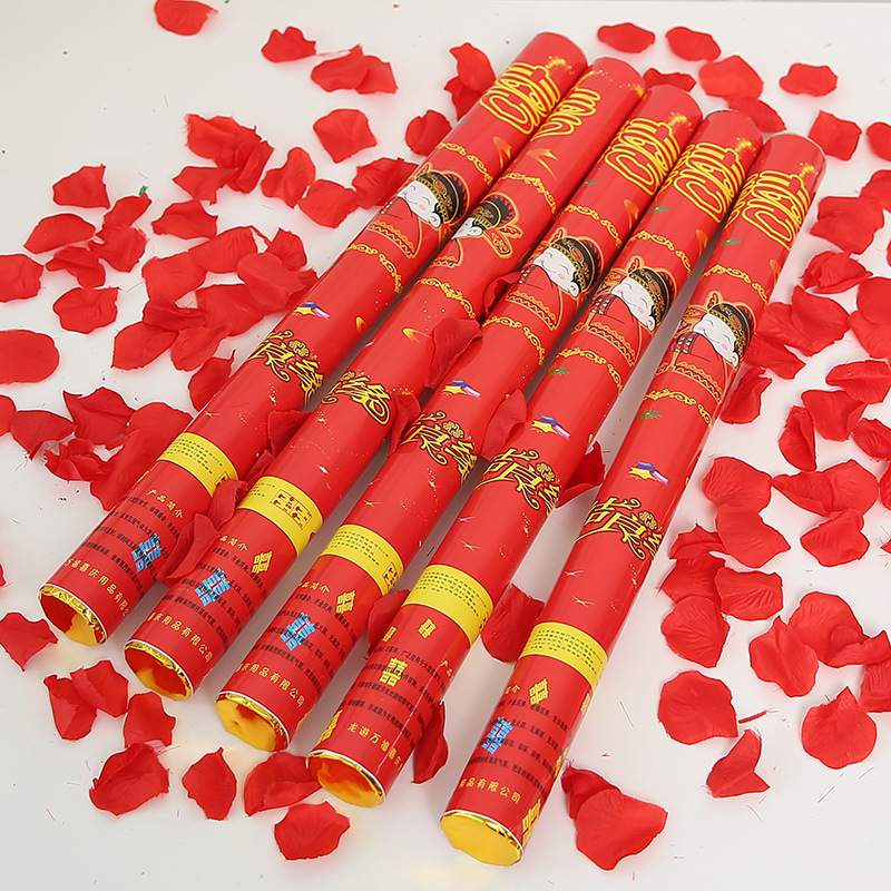 婚庆礼花批发 结婚手持礼花筒60cm 庆典派对礼宾花 玫瑰花瓣礼炮