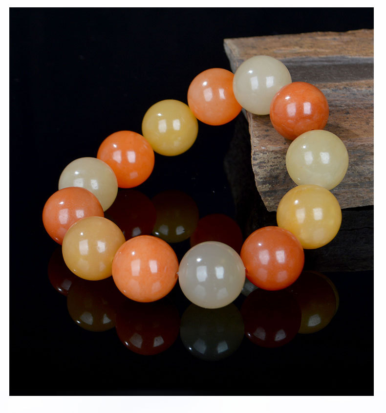 天然精品玉石手串新疆正品金丝玉18mm圆珠男款玉手链戈壁玉批发