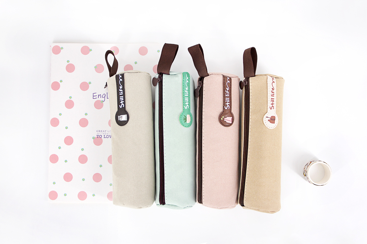 17927 和创创意文具 纯色日系圆筒笔袋学生 大容量反绒皮革文具盒