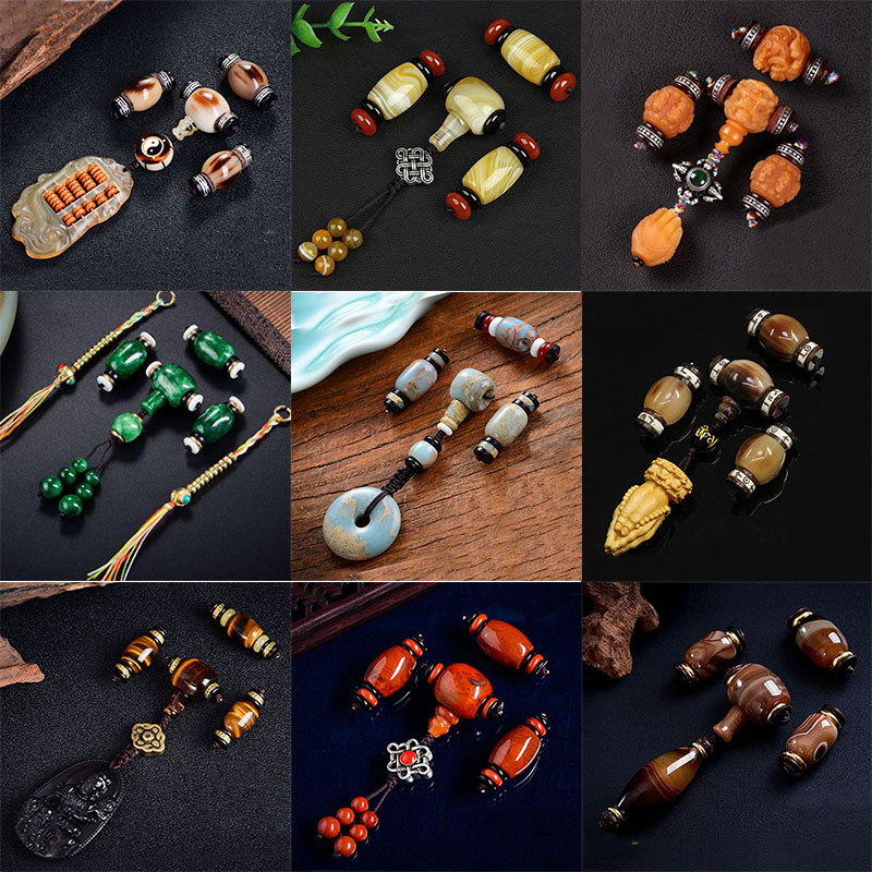 金刚星月菩提文玩配饰套装套餐天然玛瑙松石牛角虎眼佛头佛珠配件