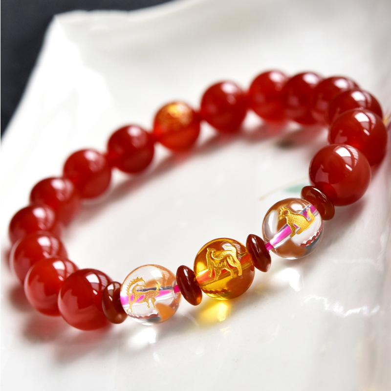 厂家直销 三合贵人手链 生肖属虎马狗寅午戌红玛瑙手串男女