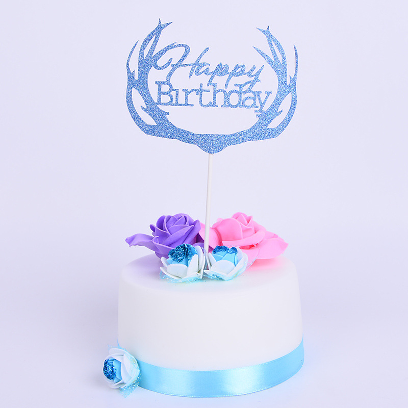 蛋糕插卡欧式金葱纸个性纸质镂空生日快乐插卡蛋糕贺卡批发可定做