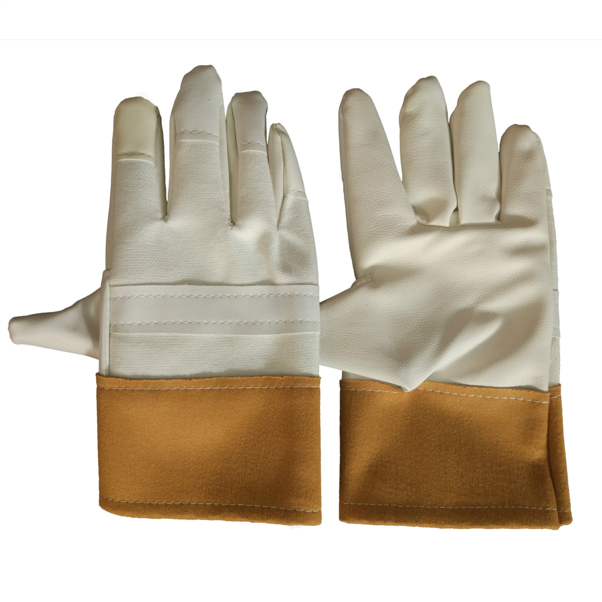 头层牛仔布花皮革皮手套工人防护用品 工地耐磨电焊劳保手套批发