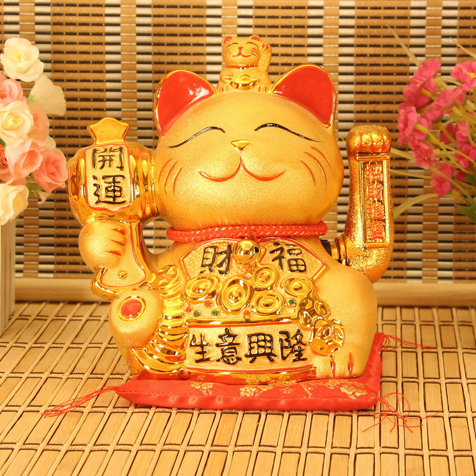 10寸新款土豪金沙色招财猫生意兴隆工艺品摆件礼品收银台