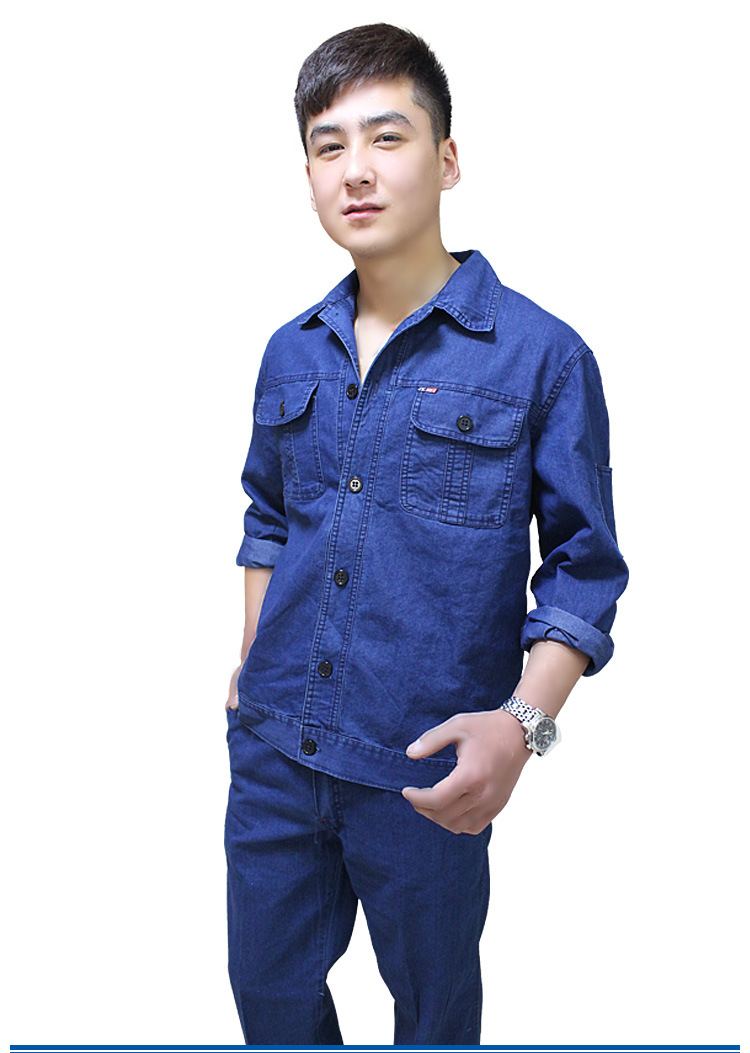 夏季薄款牛仔工作服套装男电焊劳保服 汽修车间 工服厂服定制批发