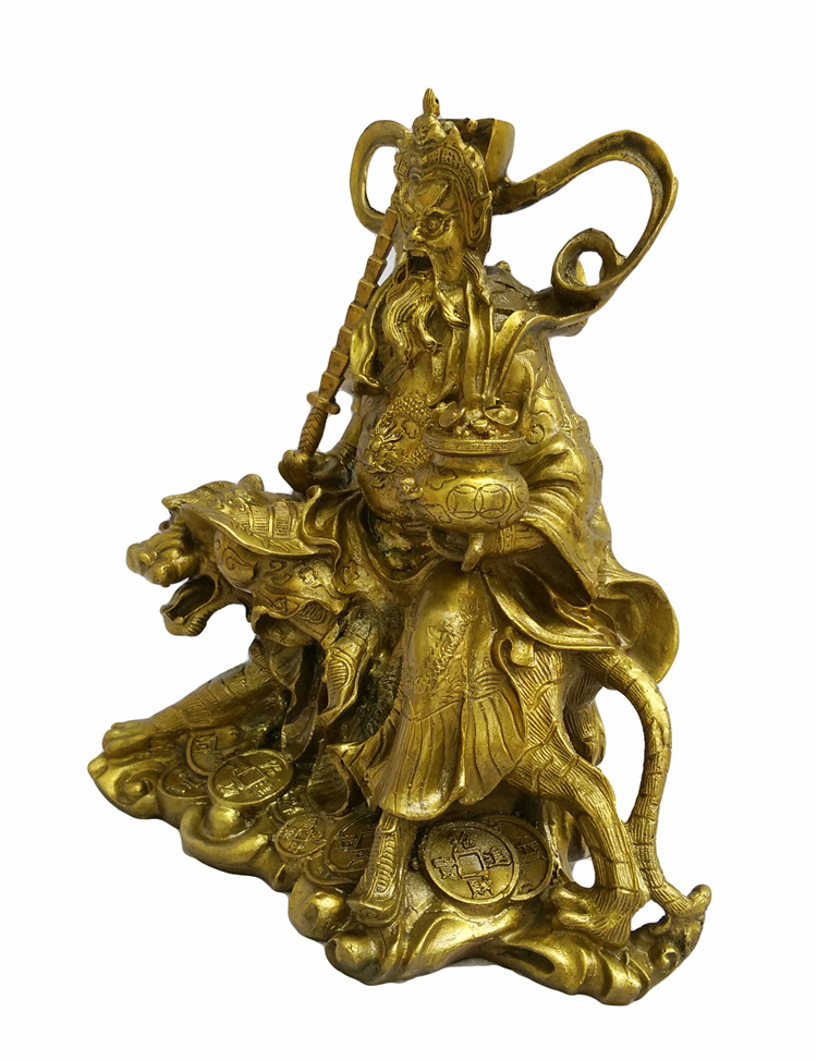 开光纯铜武财神 赵公明摆件招财佛像 骑虎财神风水吉祥物摆设品