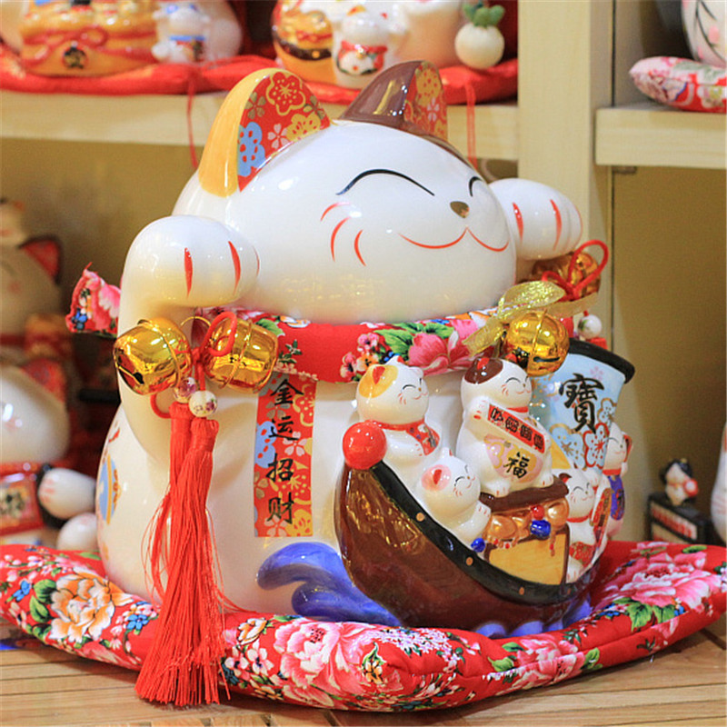 乐喵大号陶瓷猫开运猫家居店铺摆件创意礼品结婚礼物储蓄罐招财猫
