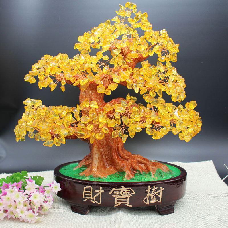 天然水晶特大号发财树招财树财宝树黄水晶聚宝盆风水开业玄关摆件