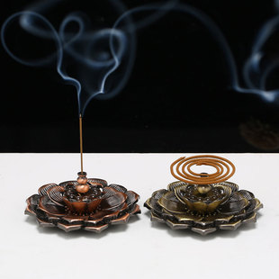 御仟香仿古铜创意莲花香插炉沉香檀线香炉便携小香炉熏香炉点香盘