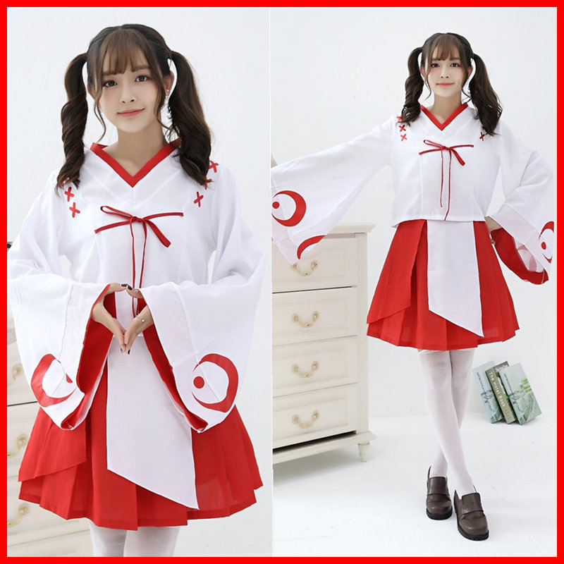 新月和风 改良版和服犬夜叉桔梗 巫女女装cosplay红白和服装代发