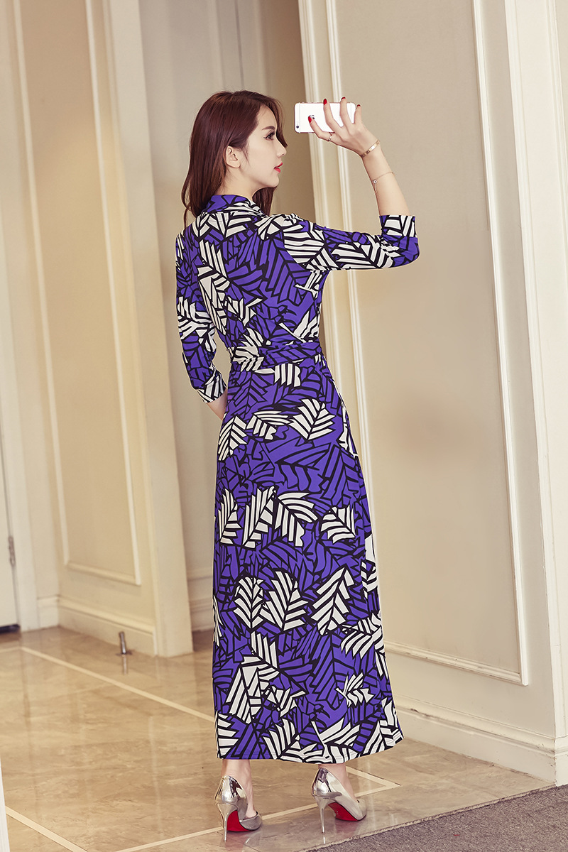 jjing菁菁定制2017秋季新款重磅仿真丝超长款裹裙女装连衣裙