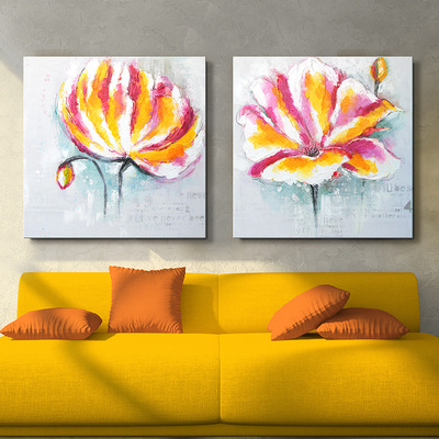 淡雅个性小清新纯手绘花卉立体油画装饰画室内艺术客厅样板间订做