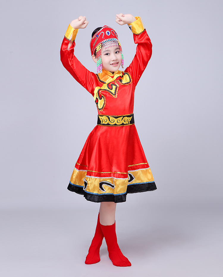 蒙古族服装儿童女孩演出服饰小孩蒙古袍女童款新款蒙古族袍舞蹈服