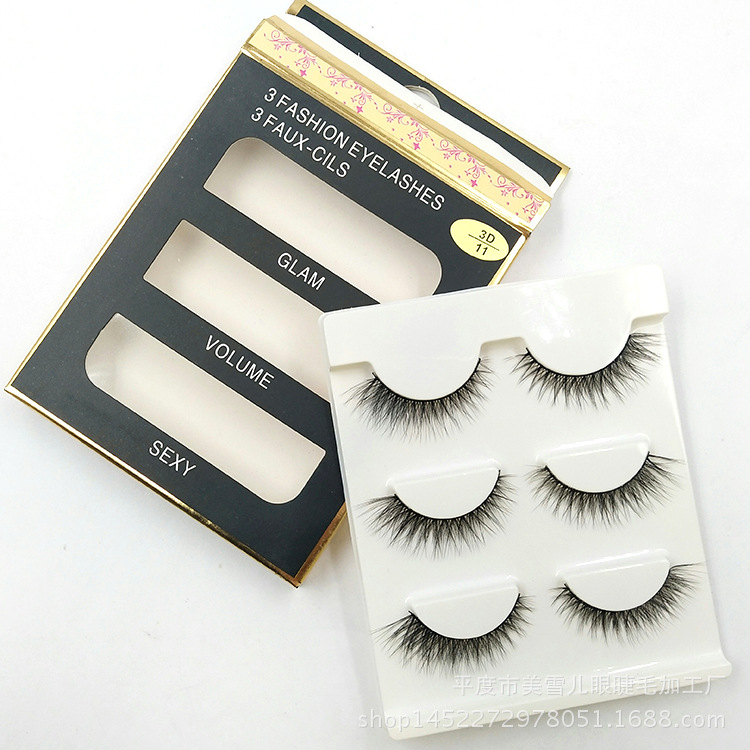 3d-11 Three Pairs of Eye Tail Pull Long False Eyelashes Fashion Nude Makeup 3D Handmade Cross Eyelash Wholesale