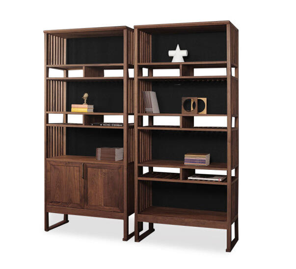 新中式书柜装饰柜置物架中式办公室书架储物柜黑胡桃色实木家具