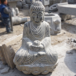 石雕佛像仿古青石佛头做旧释迦摩尼坐佛家居佛堂供奉装饰品摆件