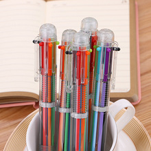 创意透明6色圆珠笔 可爱学生文具多色笔中油笔彩色圆珠笔厂家直销