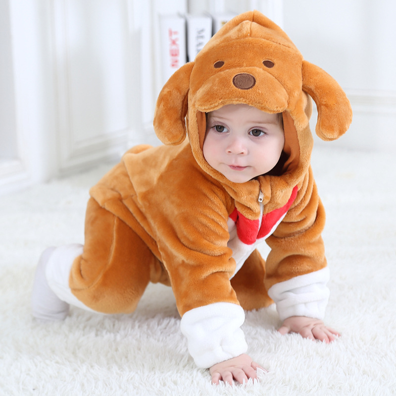 奇乐兔秋款新款02岁宝宝可爱大耳朵狗狗造型连身衣哈衣h2355