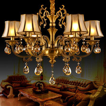 阿灯欧美式全铜水晶吊灯饰复古客厅地中海餐厅卧室6头吊灯罩9282