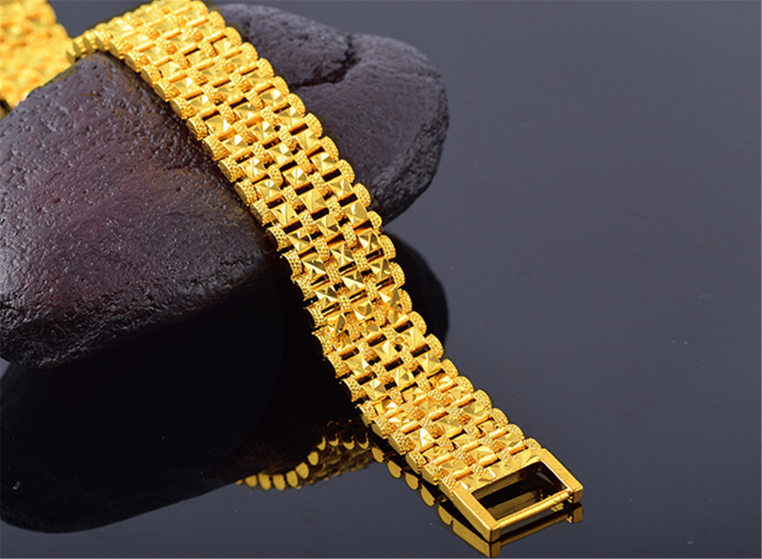 越南镀金镀重真金欧币手链男 奢华贵族黄金链子正方形切片手链