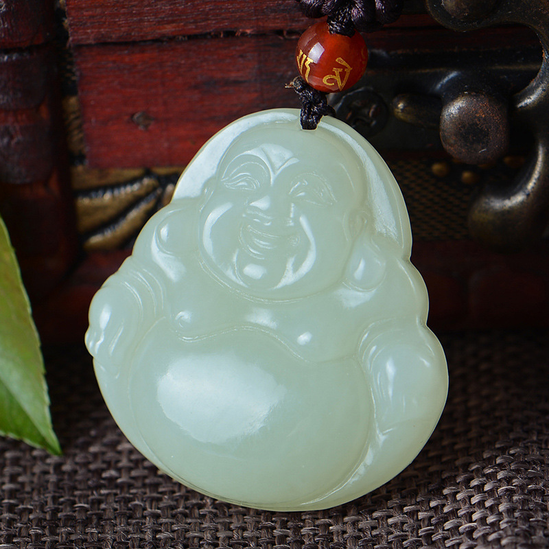 白玉弥勒佛吊坠新疆和田玉女款大肚佛玉挂件饰品