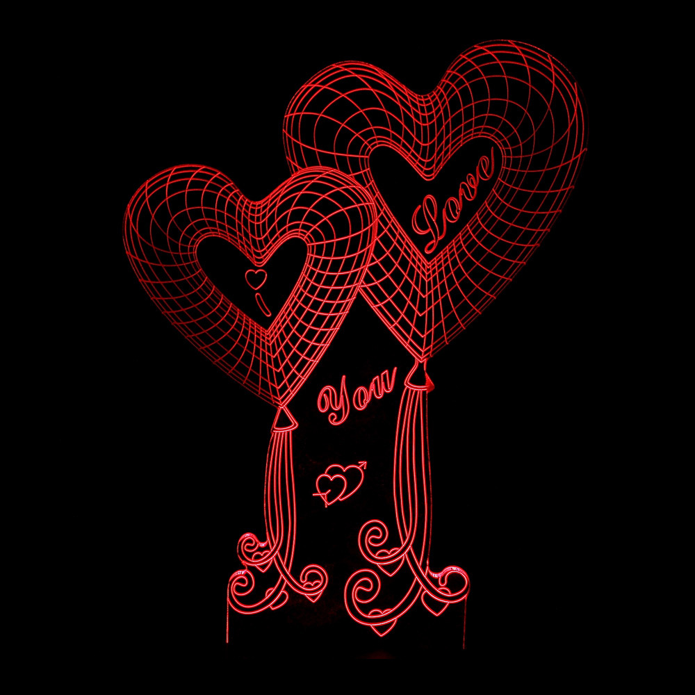 创意情人节礼物双爱心3d个性usb节能灯love3d触摸七彩小夜灯