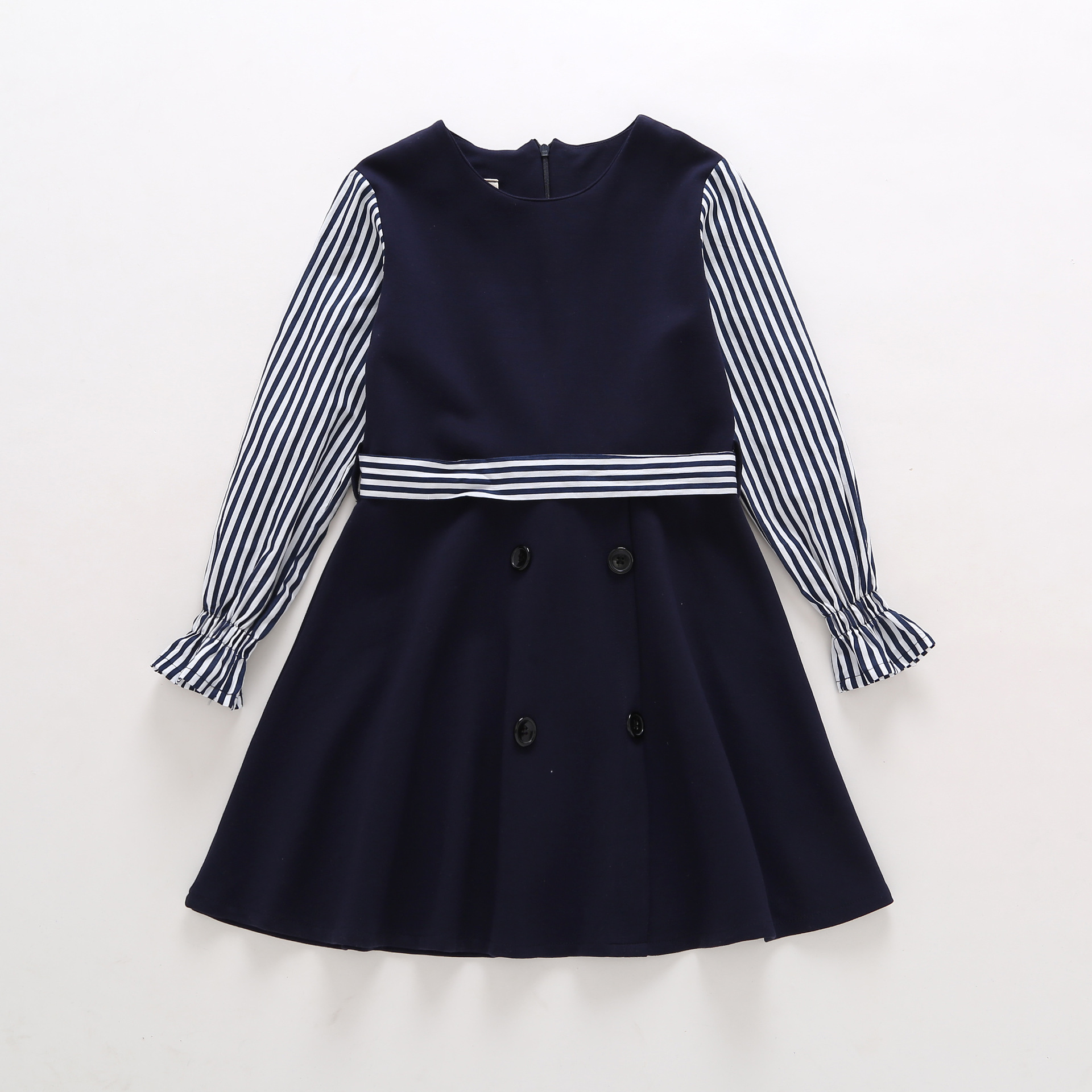 童装女童2018春秋装新款条纹连衣裙儿童韩版春秋休闲长袖裙子女潮