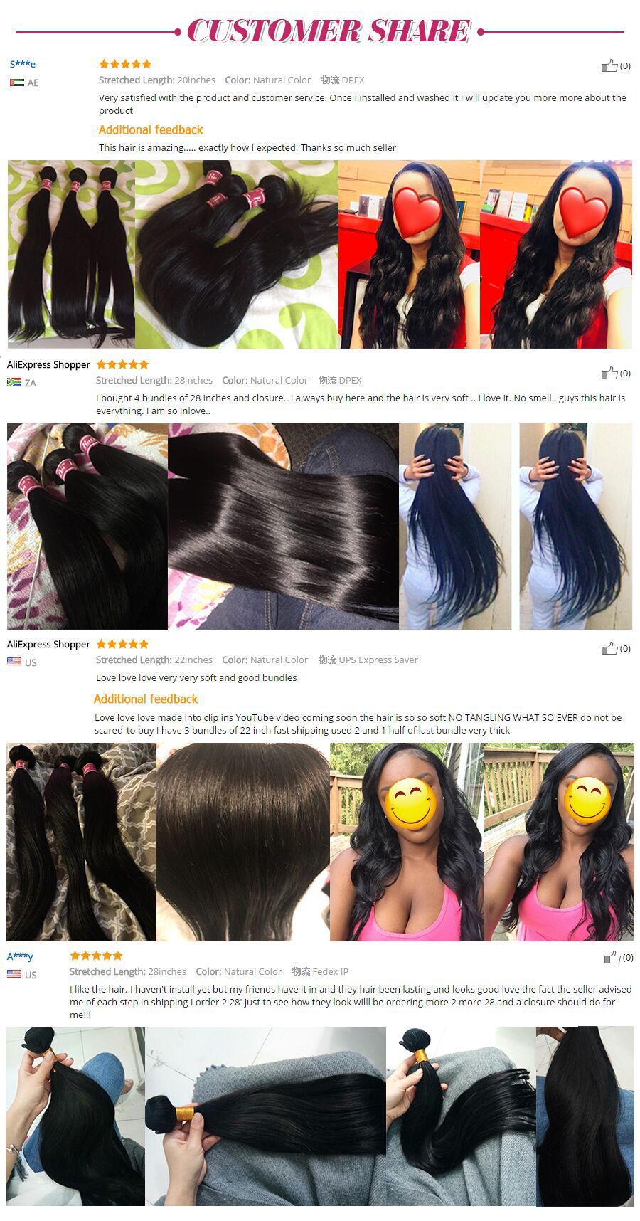 RUIYU Human Hair 3 Bundles Straight Peruvian Hair Weave Bundles