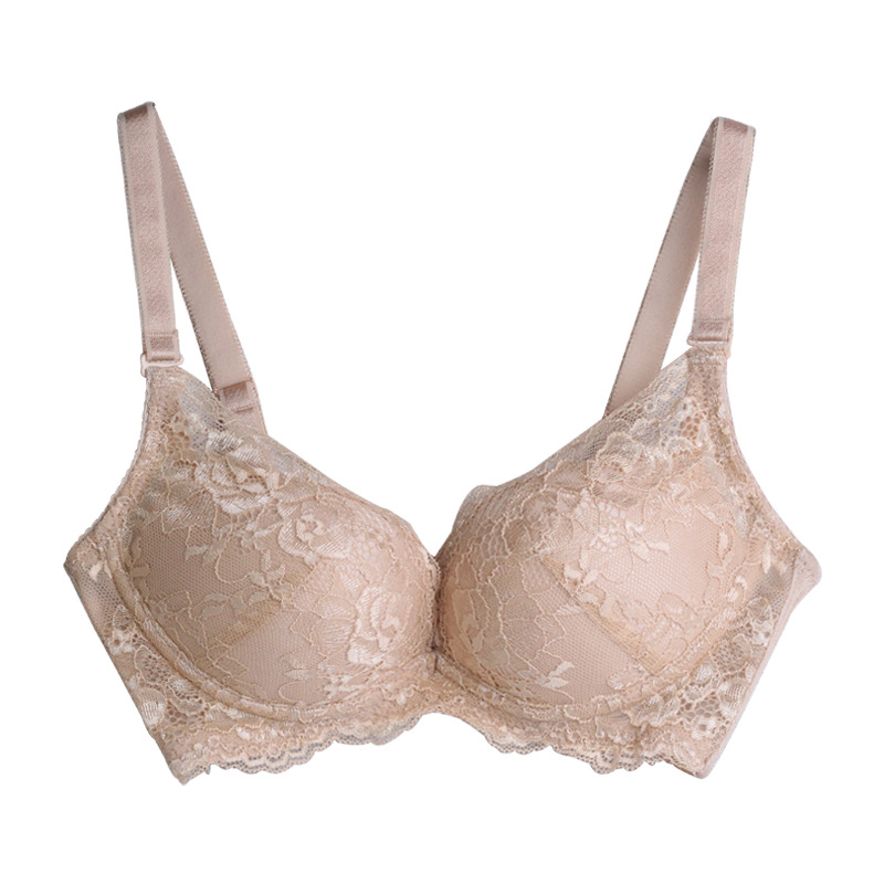 夏季新款真丝文胸无钢圈蕾丝边性感聚拢文胸薄款桑蚕丝大码内衣