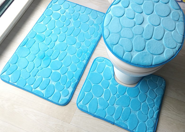 Flannel 3d Printing Floor Mat Bathroom Toilet Three-Piece Absorbent Non-Slip Floor Mat Pile Floor Covering Factory Direct Sales