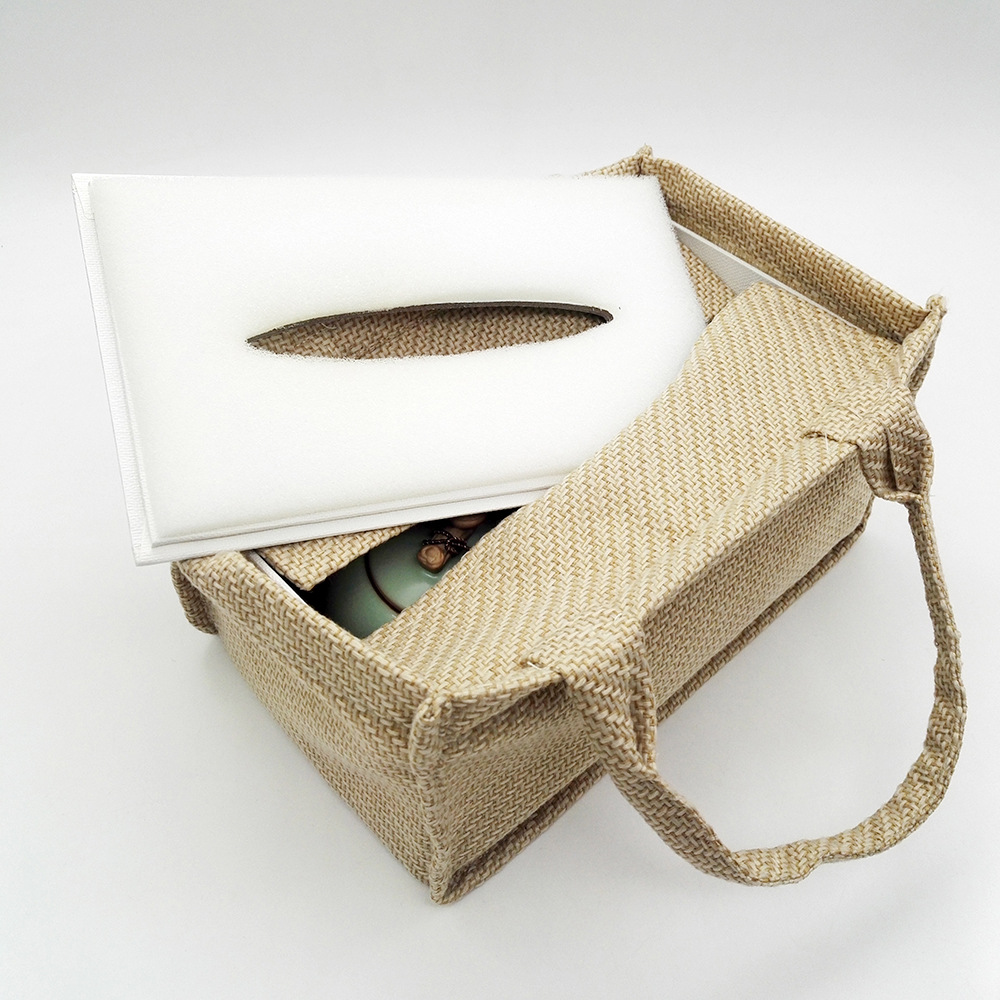 亚麻棉布艺纸巾盒 挂提式面手纸袋 时尚布制手提袋 提供logo刺绣
