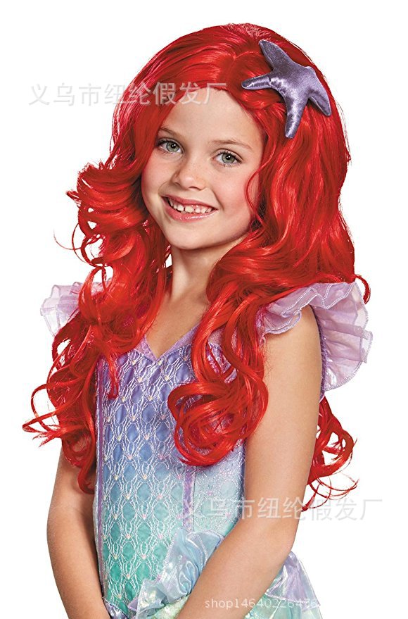 美人鱼假发 cosplay假发小美人鱼 艾莉儿红色长卷假发现货批发