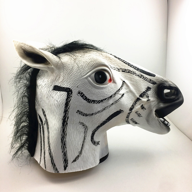批发 斑马头面具独角马 动物头套乳搪胶面具 万圣节面具搪胶头套