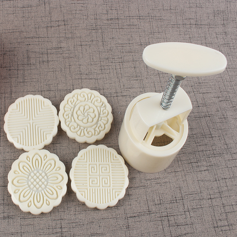 厂家绿豆糕中秋月饼模圆形125克4片圆形压花烘焙工具塑料月饼模具