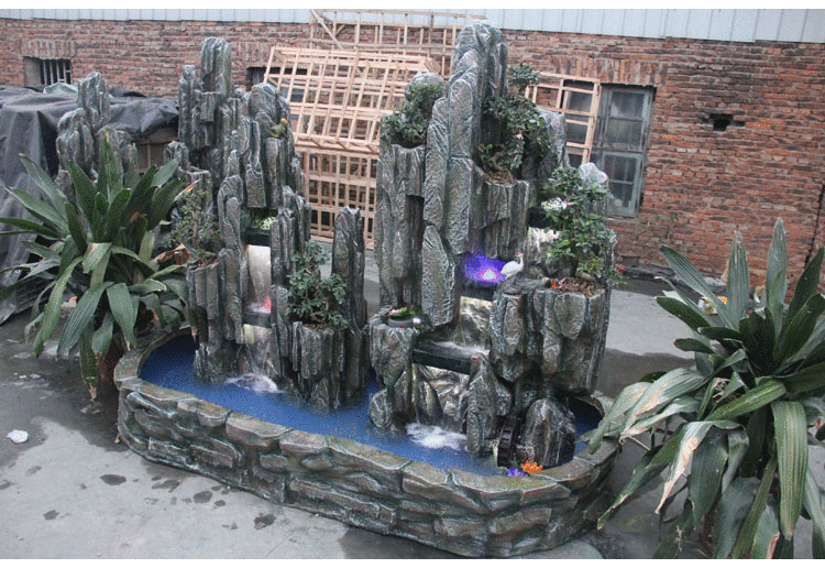 大型假山流水喷泉园林景观水景鱼池户外室内摆件