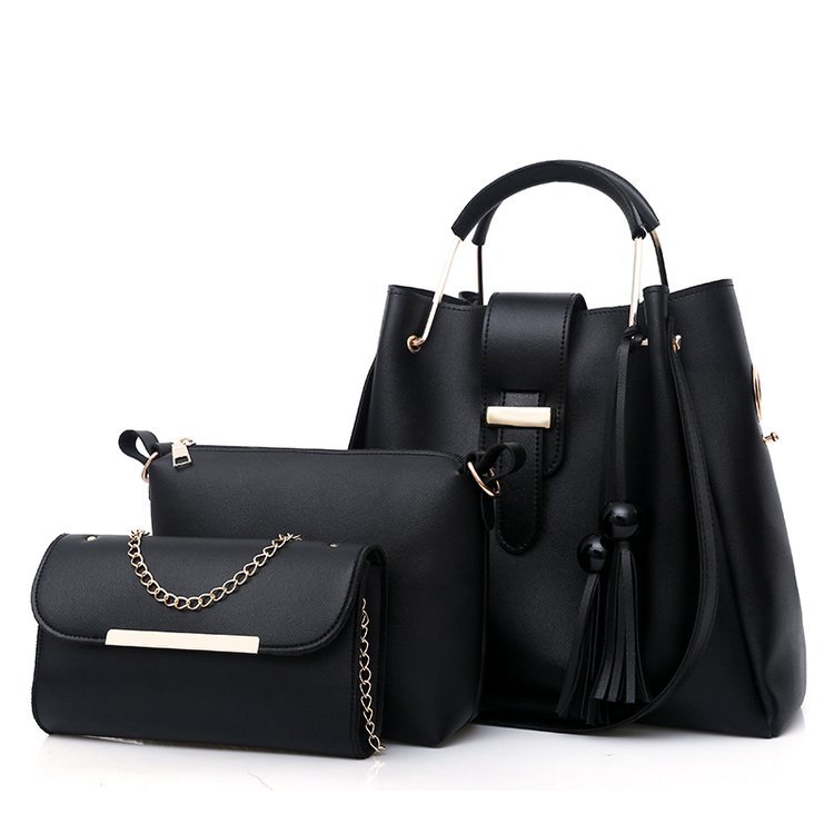 2021 Autumn and Winter New One-Shoulder Crossbody Women's Bag Fashion Portable Bucket Bag Tassel Bag Mother and Child Bag Three-Piece Set