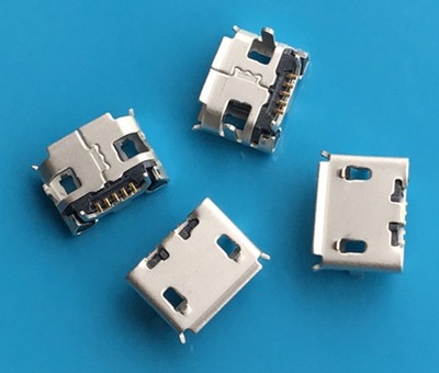 micro usb母座 5p 带牛角 卷装 铜壳 三星等安卓手机充电插座