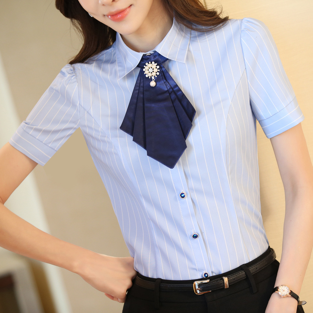 夏装职业女装短袖条纹衬衫修身女士白领衬衫 女女式衬衫职业装女