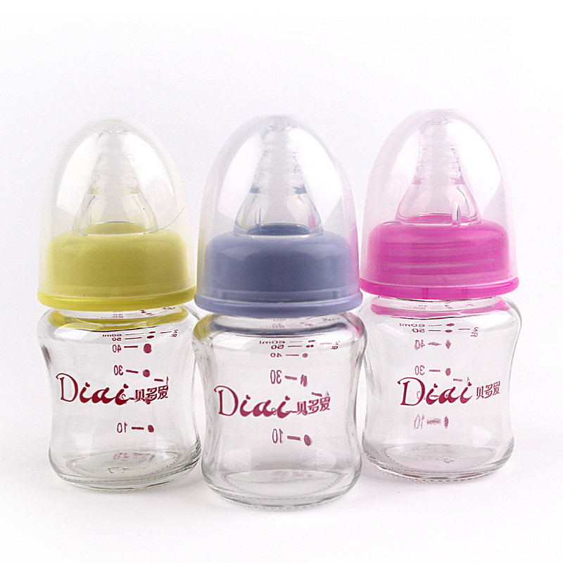 Baby Glass Feeding Bottle Drinking Water Drinking Milk Drinking Juice Bottle Standard Caliber Drop-Resistant Glass Feeding Bottle Small Feeding Bottle 60ml