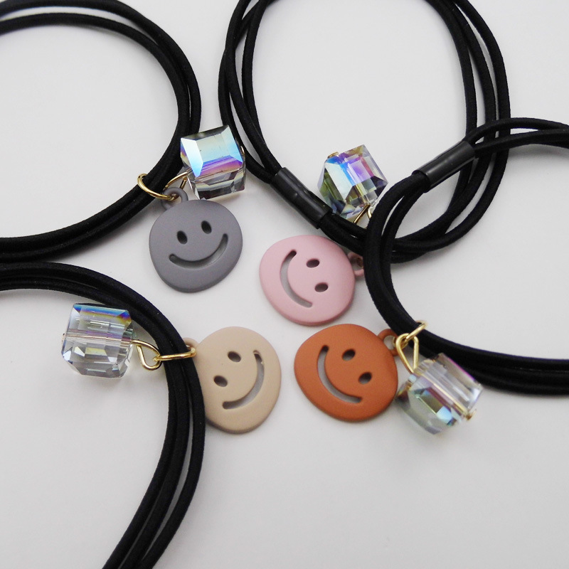 st0165方水晶合金笑脸三合一皮筋 优质女孩尼龙发圈扎头发高弹力