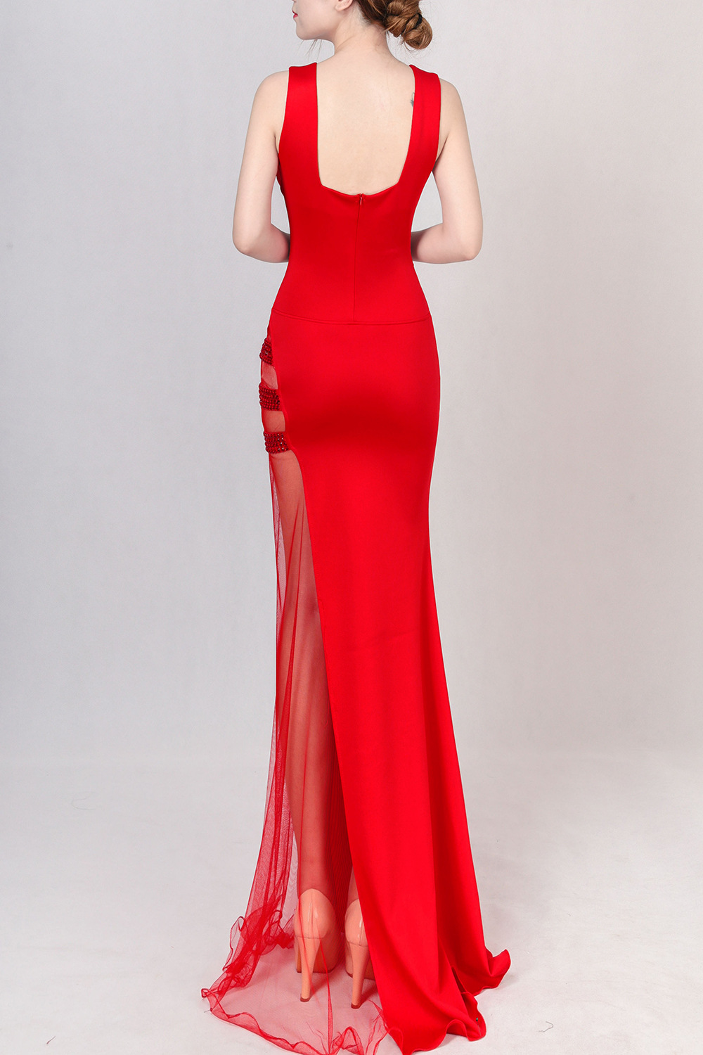 8192#新款性感礼服长款修身网纱镂空透视晚礼服宴会夜场诱惑晚装