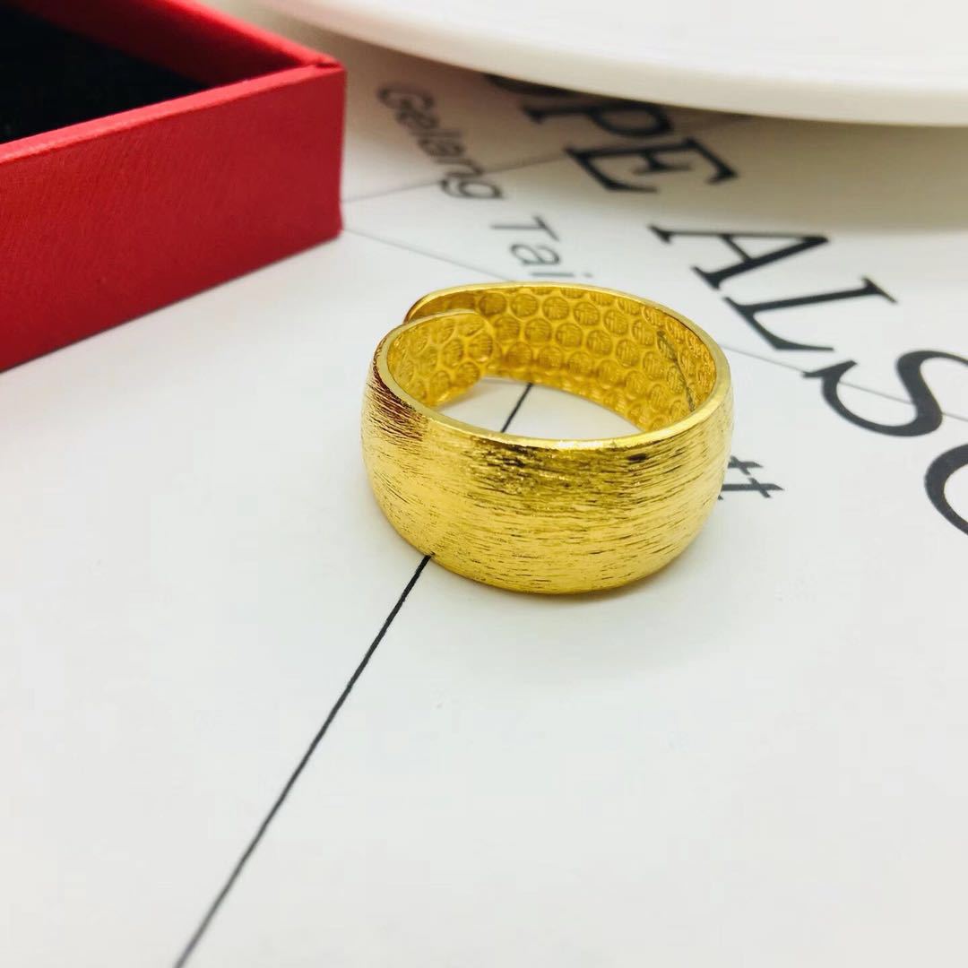 男女情侣镀金拉丝指环镀厚金戒指欧币招财天元戒大光面戒子礼物