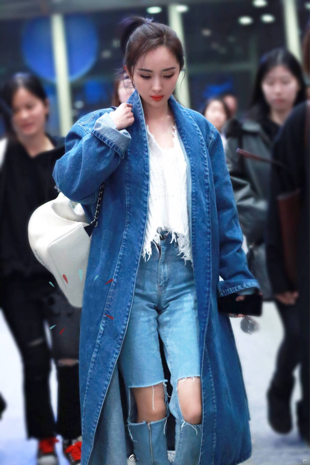 2017杨幂破洞牛仔裤乞丐欧美个性街头宽松破洞牛仔裤女九分裤潮