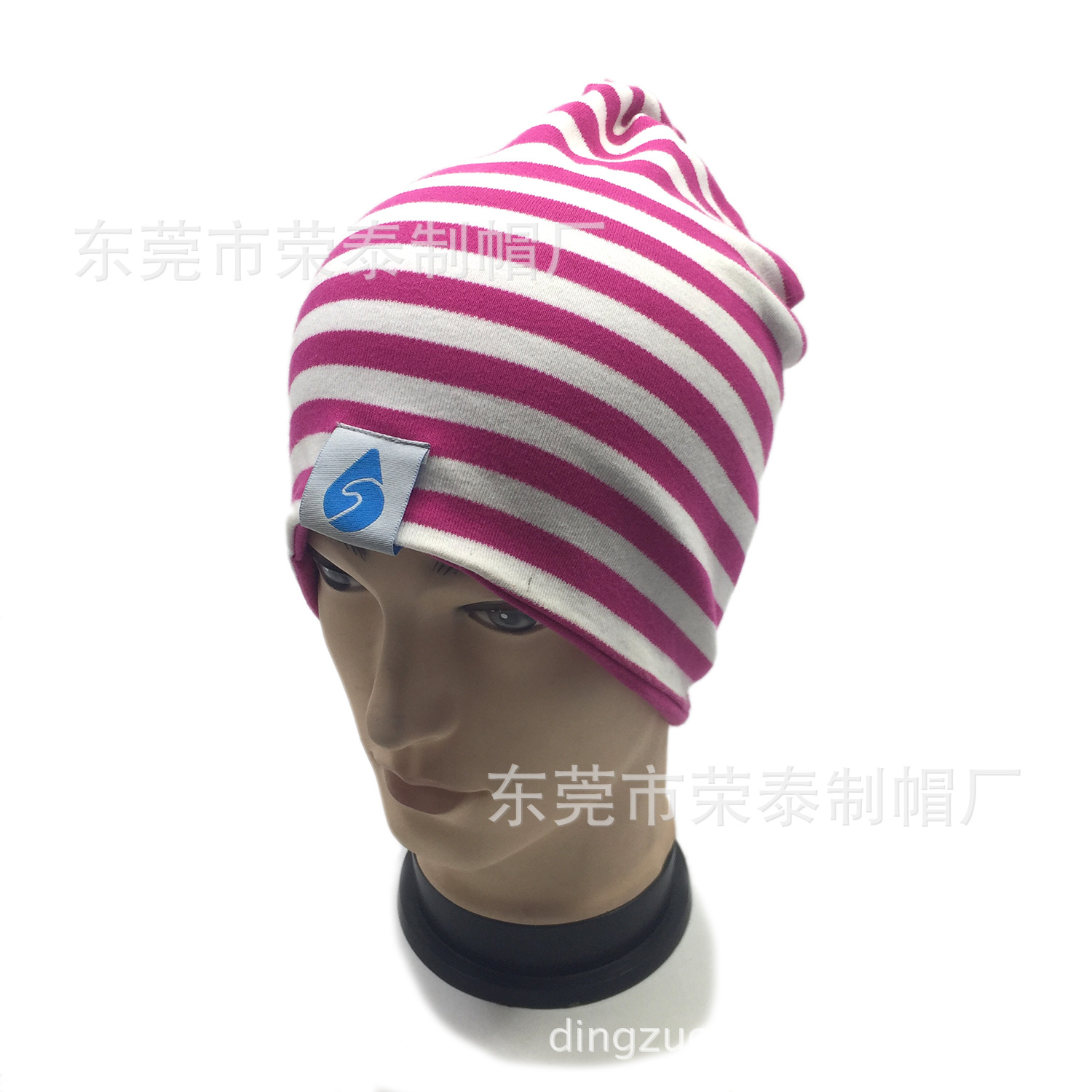 女士红白条纹提花针织帽秋冬女款双层睡帽纯棉头巾帽定制厂家