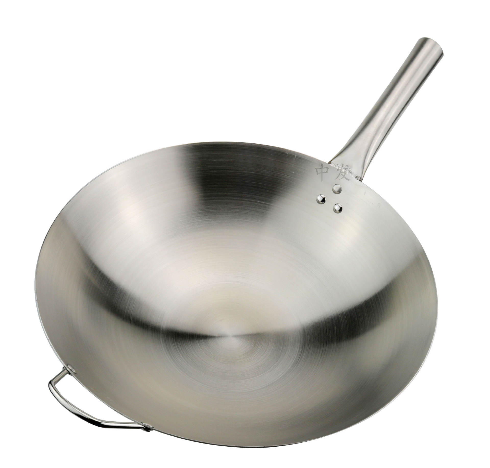 不锈钢无磁特厚单柄带耳爆炒王砂光炒锅 圆底炒鼎 酒店专用