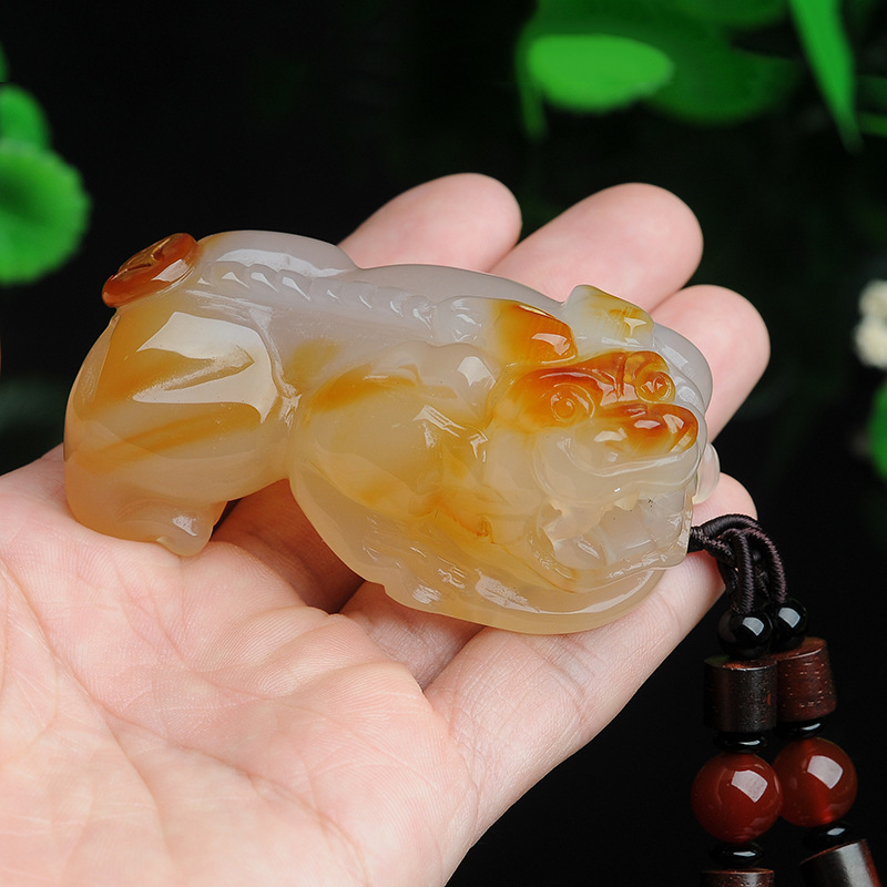 玛瑙把玩件貔貅玉石纯天然带证书巴西冰彩玉髓 玉器工艺品手把件