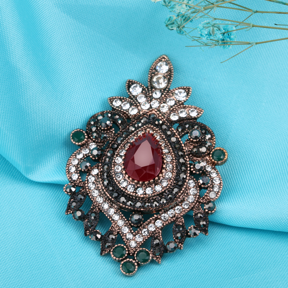 印度复古哥特风格红宝石胸针胸花土耳其饰品吊坠亚马逊wish货源