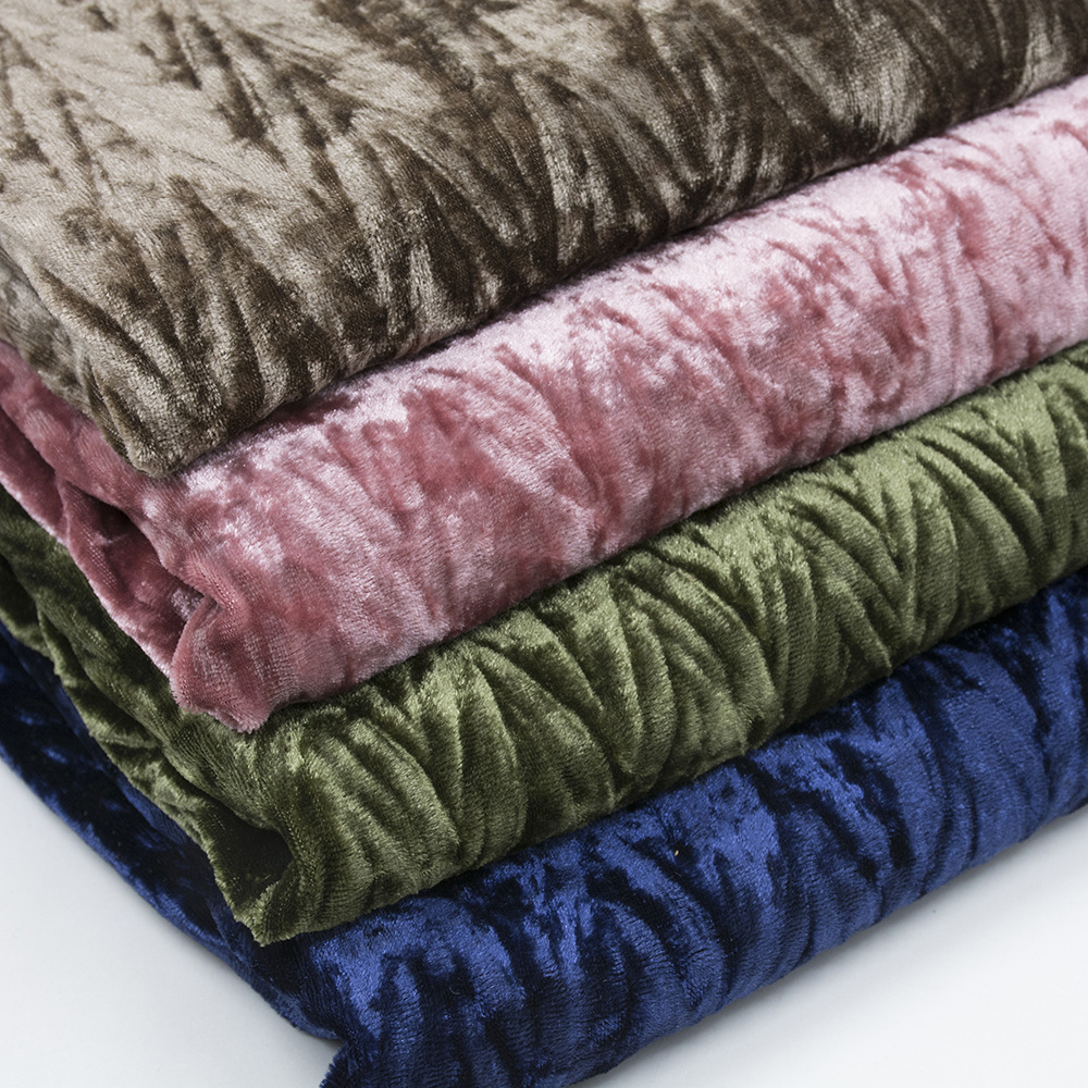 金钻绒压绉面料 钻石绒韩国绒金丝绒压剪刀褶布 秋冬新款女装面料